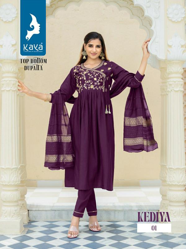 Kaya Kediya Festive Wear Silk Kurti Pant With Dupatta Collection